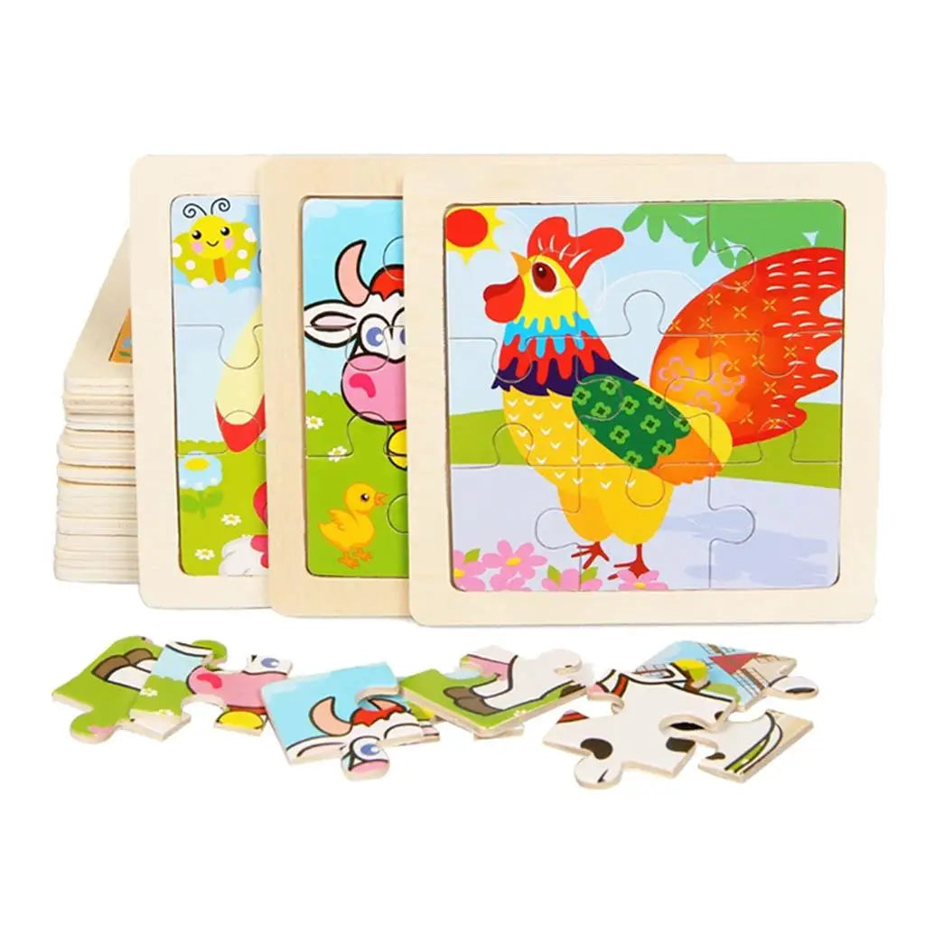 Motor Skills: Wooden Cartoon Animal Board Montessori, Children Puzzle Learning
