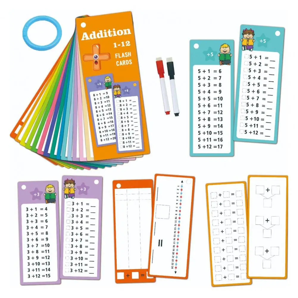 Educational Math Flashcards Set for Kids, with Dry-erase Pens for Kindergarten