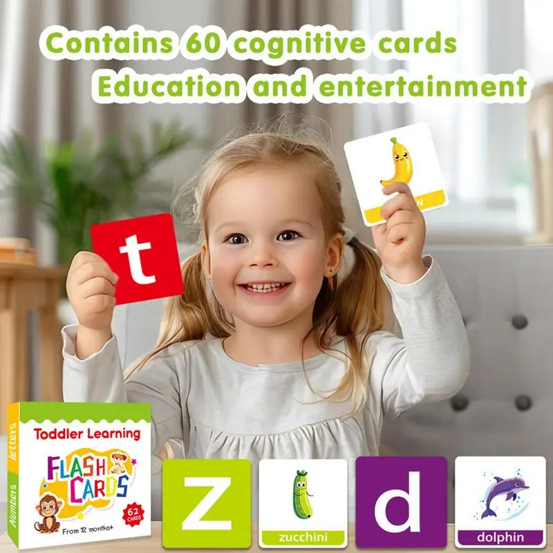 Alphabet & Numbers: Toddler Alphabet Learning Flash Cards(60 Pcs) Intellectual Enlightenment Double-Sided