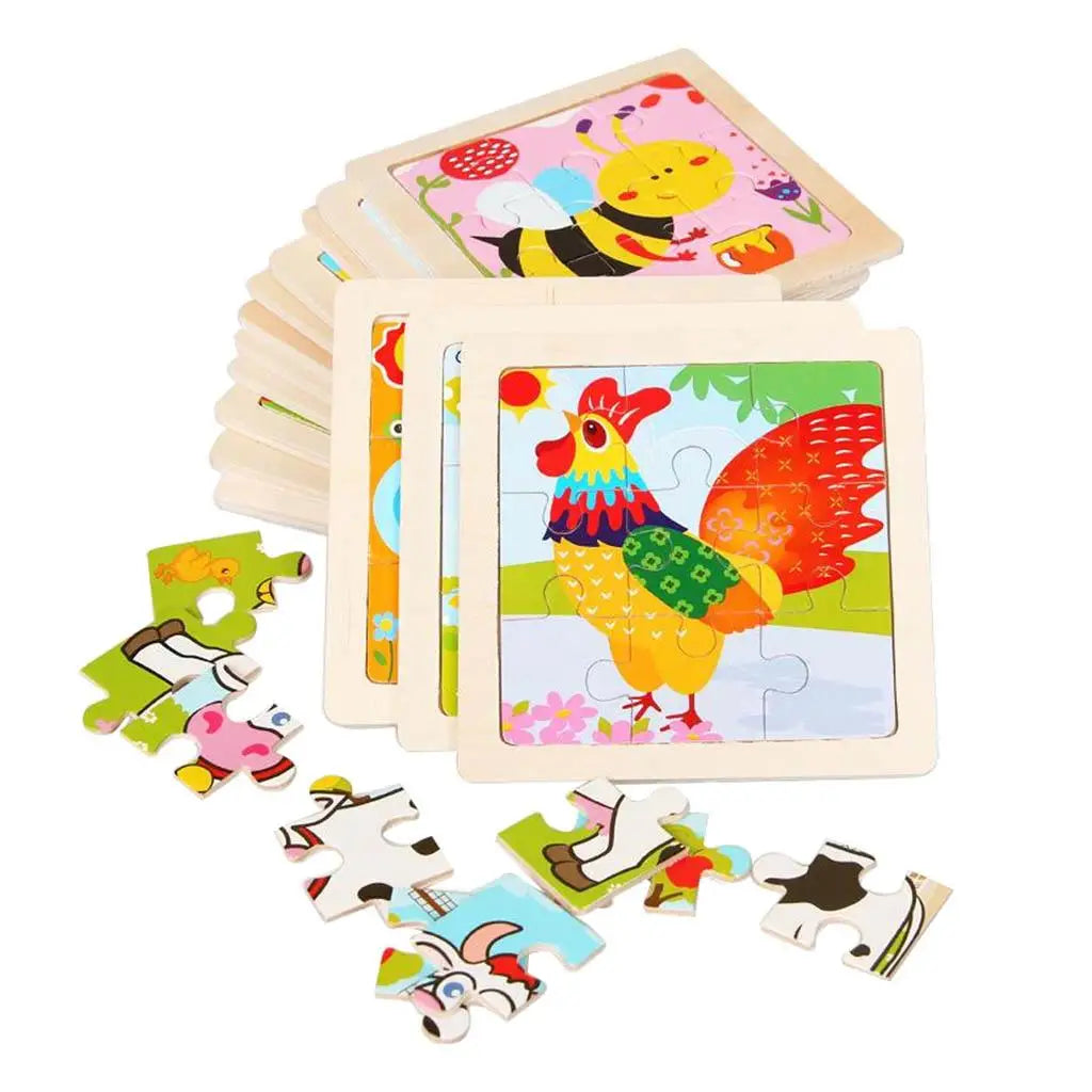 Motor Skills: Wooden Cartoon Animal Board Montessori, Children Puzzle Learning