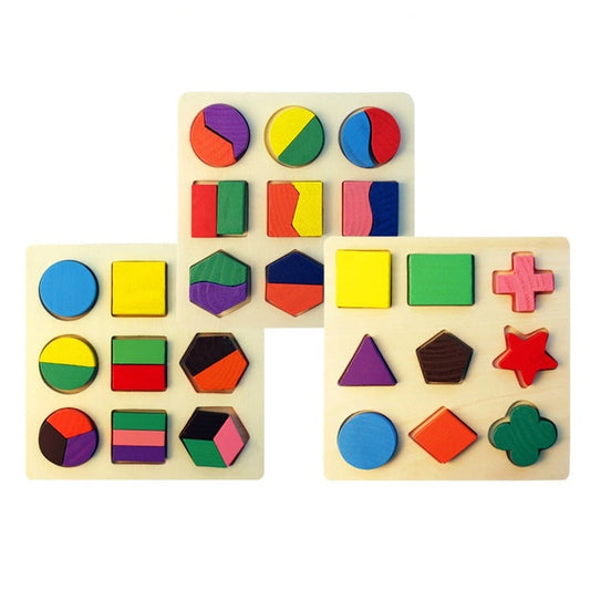 Motor Skills: Wooden Geometric Shapes Montessori Puzzle Sorting Math Bricks,  Preschool Learning