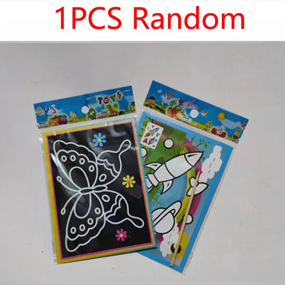Motor Skills: 1/10Pcs Magic Scratch Art Doodle Pad Sand Painting Cards. Learning Creative Drawing Toys for Kids