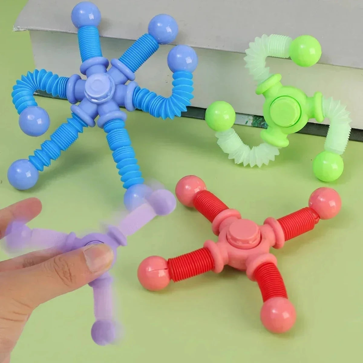 Stress: Fidget Spinner Pop Tube Sensory Toys (1pcs) for Children/Adults. Suction Cup Stress Relief