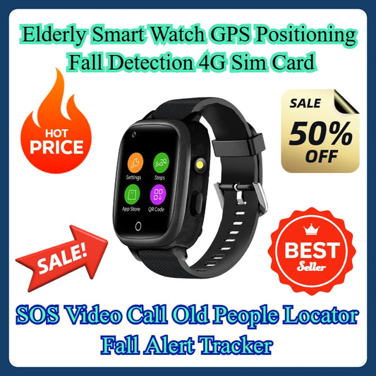 SOS Video Call Old People Locator Fall Alert Tracker Elderly Smart Watch GPS Positioning Fall Detection 4G Sim Card