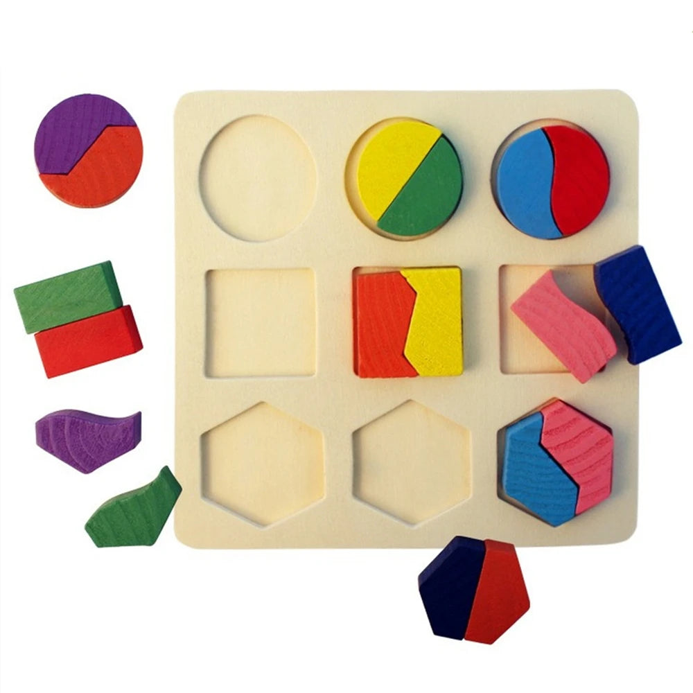 Motor Skills: Wooden Geometric Shapes Montessori Puzzle Sorting Math Bricks,  Preschool Learning