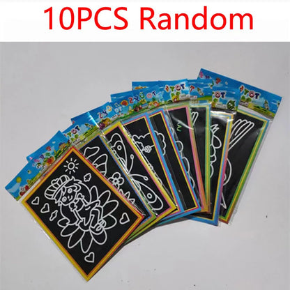Motor Skills: 1/10Pcs Magic Scratch Art Doodle Pad Sand Painting Cards. Learning Creative Drawing Toys for Kids