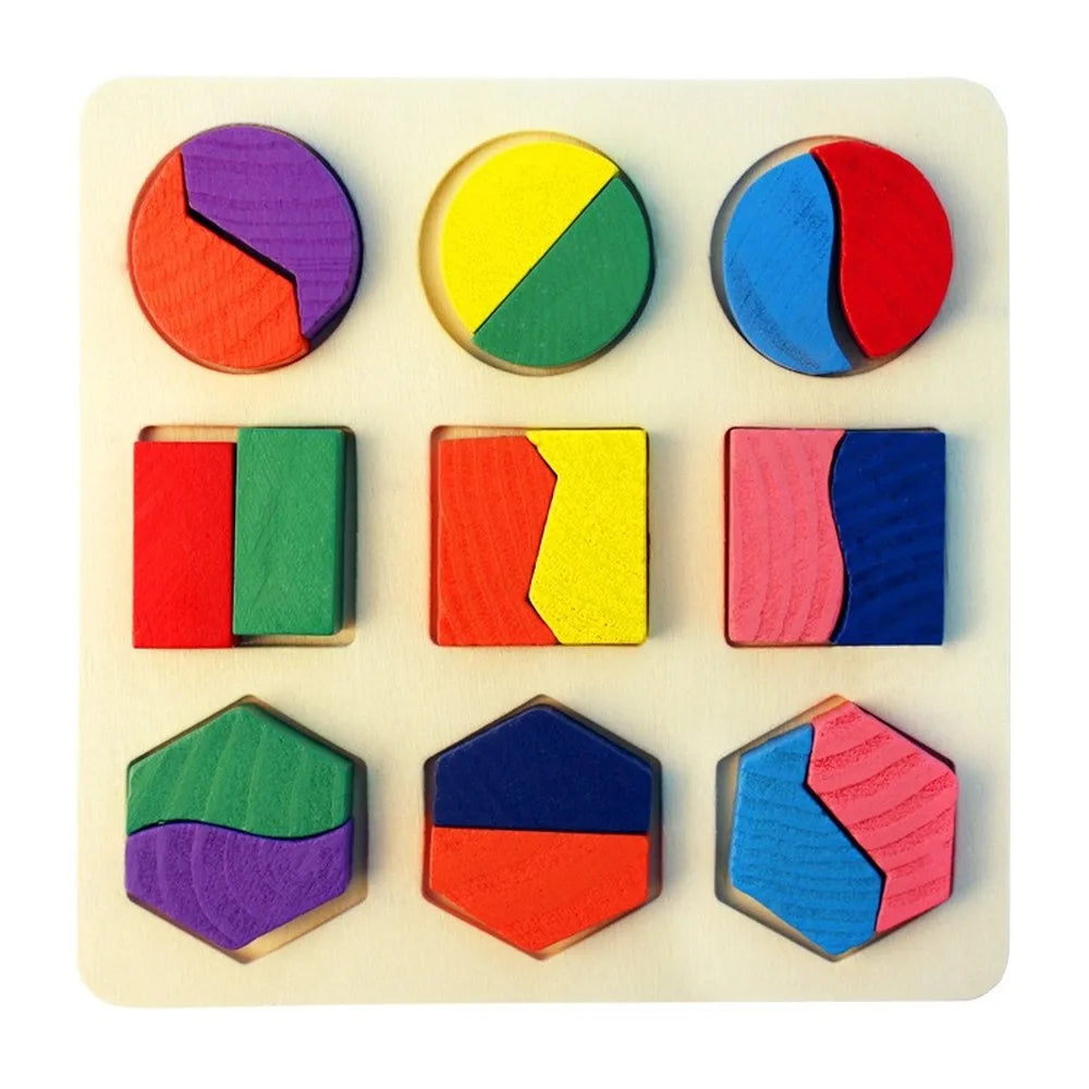 Motor Skills: Wooden Geometric Shapes Montessori Puzzle Sorting Math Bricks,  Preschool Learning