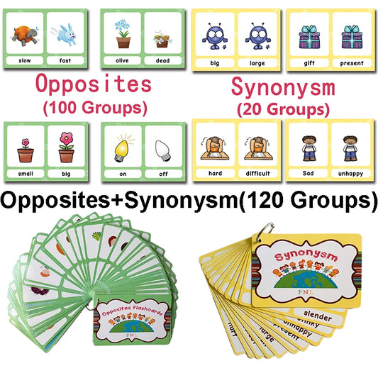 Read & Write English: 120 Groups Opposites Synonyms English Flashcards Word Card Games for Kids Baby Learning Educational Toys For Children Montessori