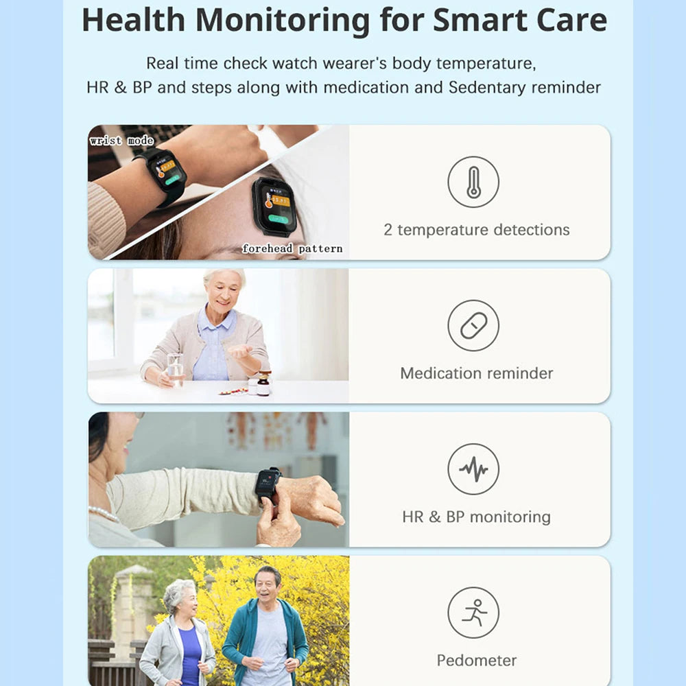 Newest 4G Smart GPS Watch Tracker Elderly Fall-down Alert SOS Emergency Alram Two-way Video Call HR & BP Body Temp. Blood Oxygen