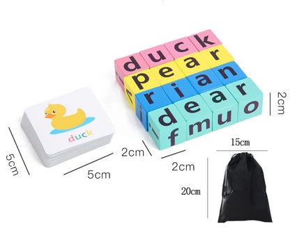 English Learning: Letter Spelling Block Flash Cards Puzzle Game for Baby & Kids, Montessori Wood Toy
