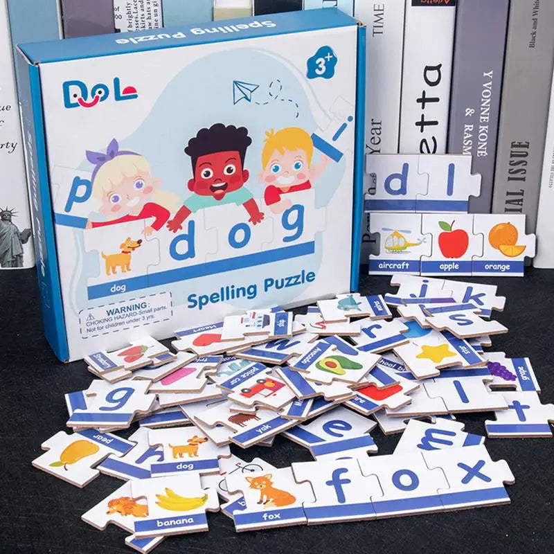 English Learning: Alphabet, Reading & Spelling Puzzle & Flash Cards For Kids Aged 3(Self Correcting)