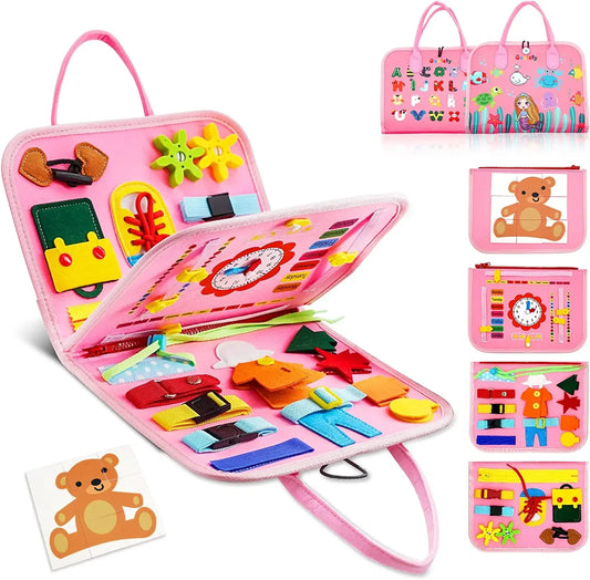 Montessori Toddler Busy Board,Autism Sensory Toys Educational Activity Motor Skills Baby, Life Skills Learning Toys for Kids