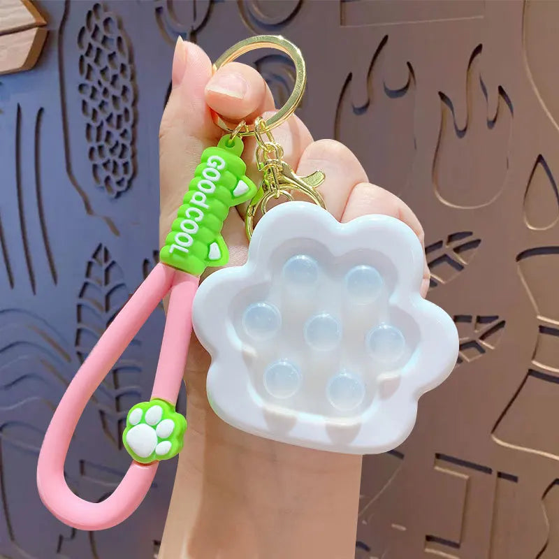 Stress: Push Cat Paw Keychain Pendant Toy Cartoon Kids Squeeze Transparent Bean Stress Relief Sensory Toys Autism Anxiety Toys