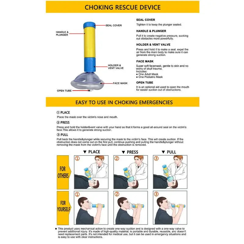 Portable Anti Choking Device. Emergency Life Saving Suction Vac. for Kids/Adults