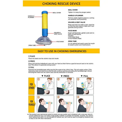 Portable Anti Choking Device. Emergency Life Saving Suction Vac. for Kids/Adults