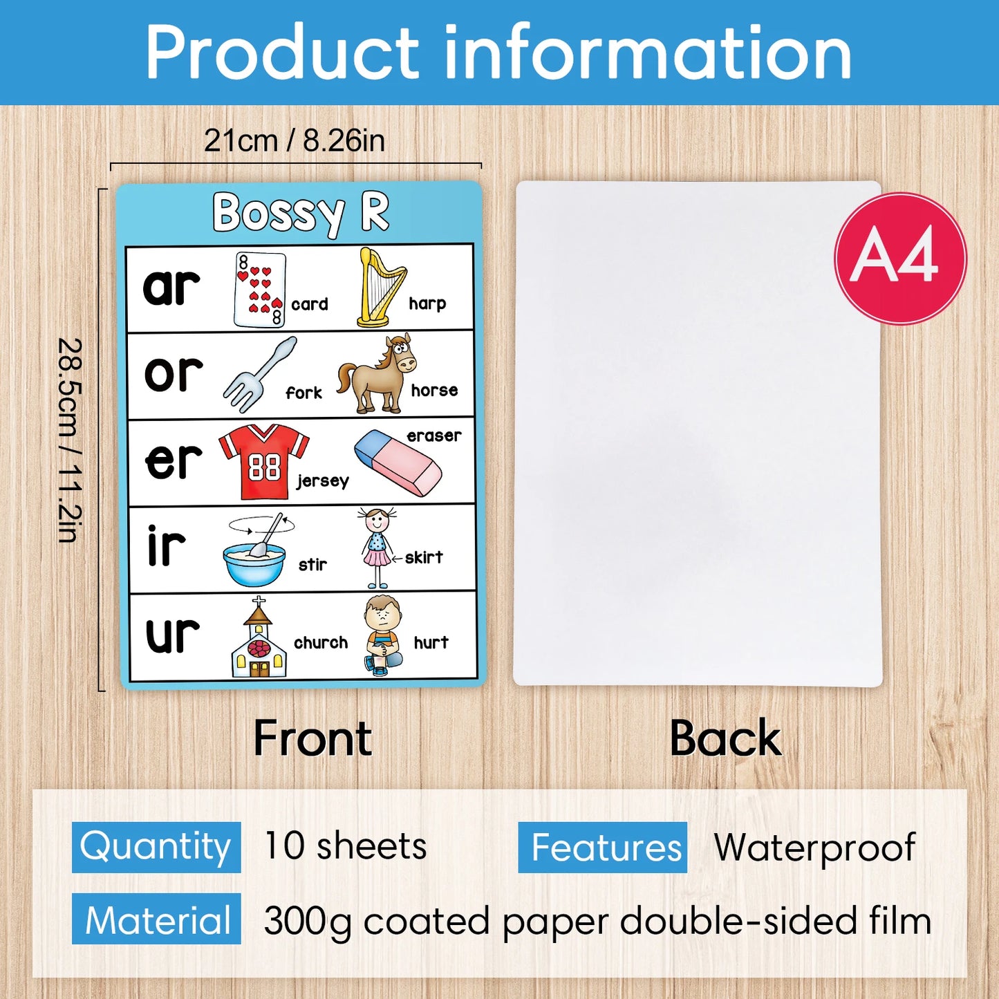 Alphabet Chart Teaching Aids for kindergarten, Phonics Posters(10 Pcs)