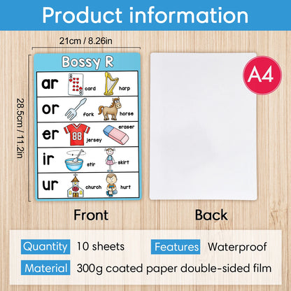 Alphabet Chart Teaching Aids for kindergarten, Phonics Posters(10 Pcs)