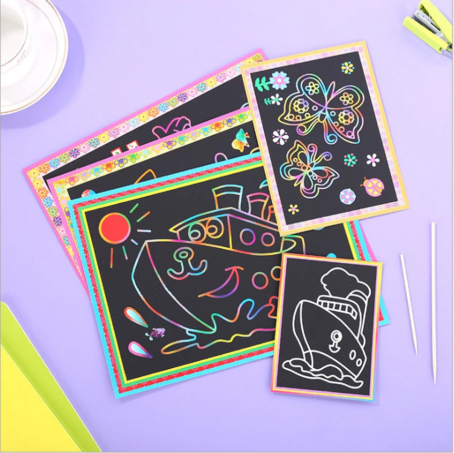 Motor Skills: 1/10Pcs Magic Scratch Art Doodle Pad Sand Painting Cards. Learning Creative Drawing Toys for Kids