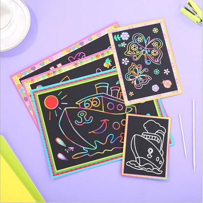Motor Skills: 1/10Pcs Magic Scratch Art Doodle Pad Sand Painting Cards. Learning Creative Drawing Toys for Kids