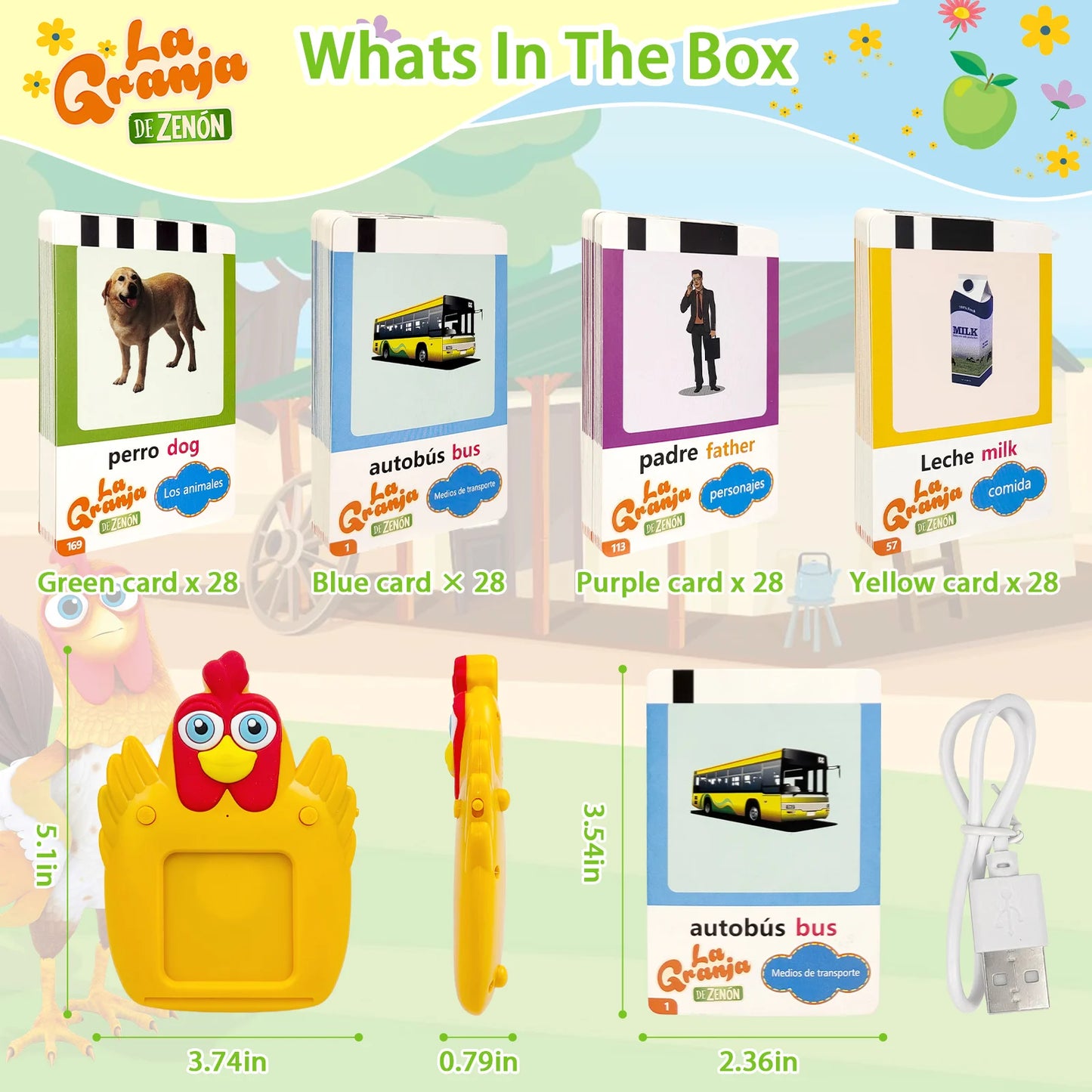Alphabet, Read & write English: La Granja De Zenon Bartolito Talking English & Spanish Flash Cards Speech Therapy Toys for Toddlers 224 Sight Words Autism Toys