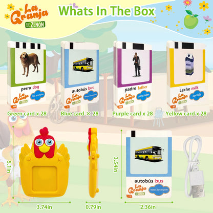 Alphabet, Read & write English: La Granja De Zenon Bartolito Talking English & Spanish Flash Cards Speech Therapy Toys for Toddlers 224 Sight Words Autism Toys