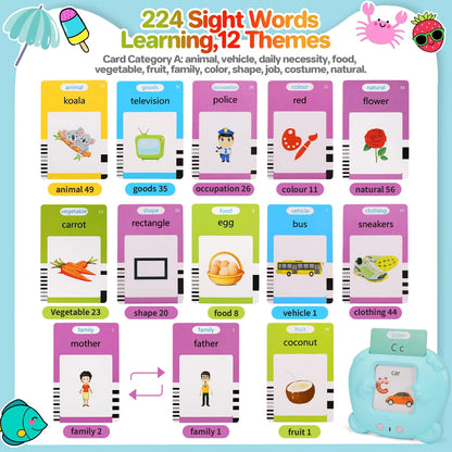 Talking Flash Cards Learning Toys for 1-6 Years Old Boys Girls,Autism Sensory Toys for Autistic Children,Speech Therapy Toys,Learning Montessori Toys,224 Sight Words(Blue)