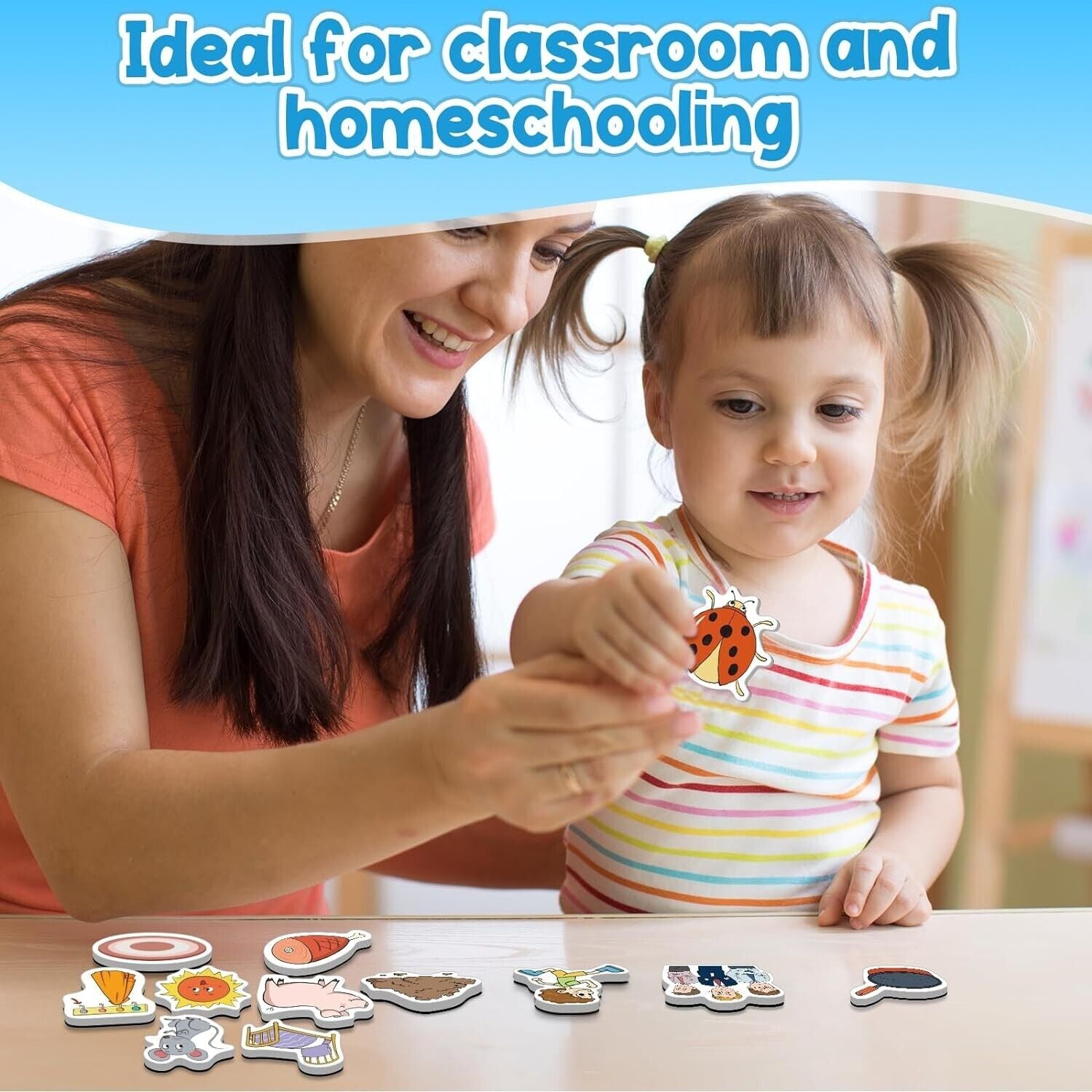 CVC Word Games,50 Magnetic Foam Objects,Fridge Magnets for Kids,Speech Therapy T