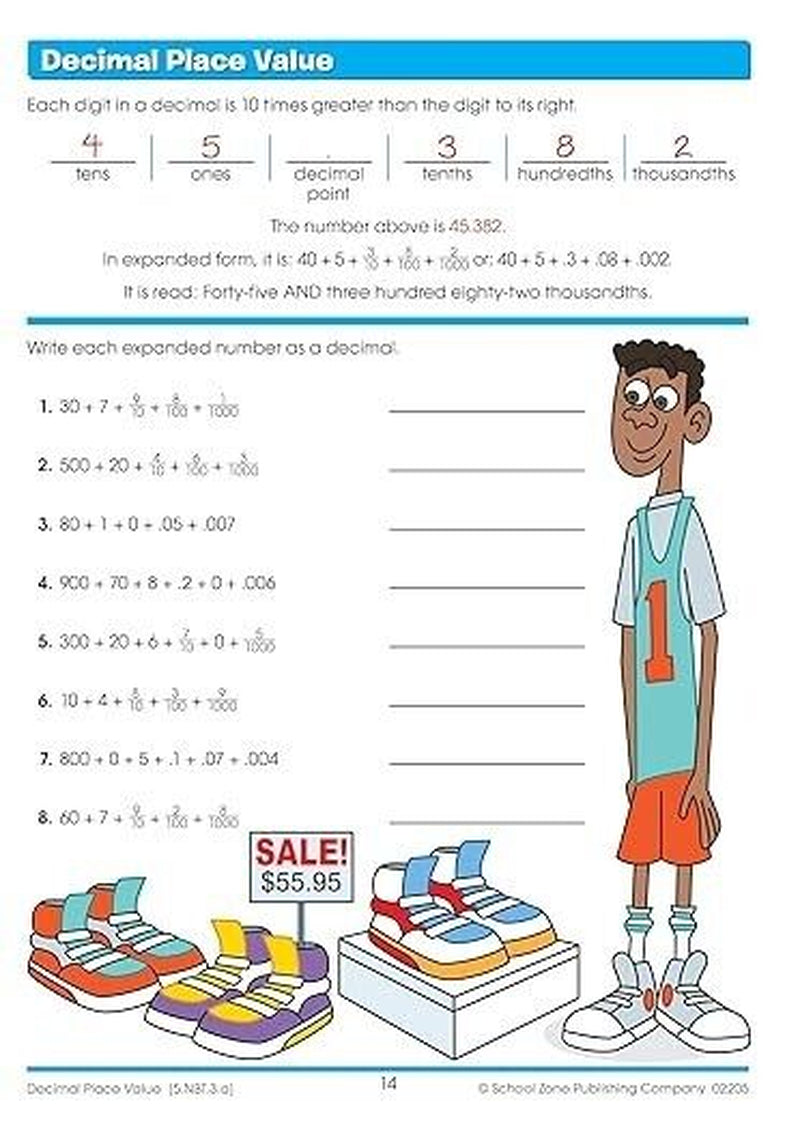 School Zone - Math Basics 5 Workbook - 64 Pages Ages 10 to 11 5Th Grade Divis...