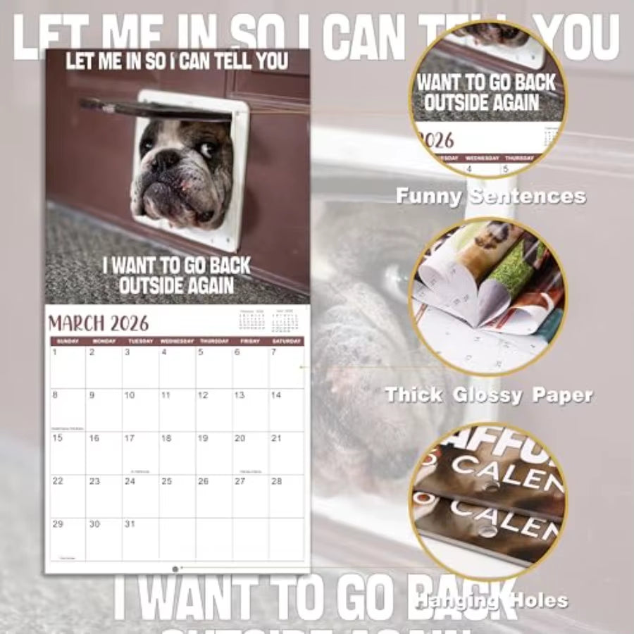 2026 Wall Calendar Funny Dogs Wall Calendar 2026 Jan. 2026 Dec. 2026 12" X 24" Open 12Month Calendar Dog Calendar Unruled Block