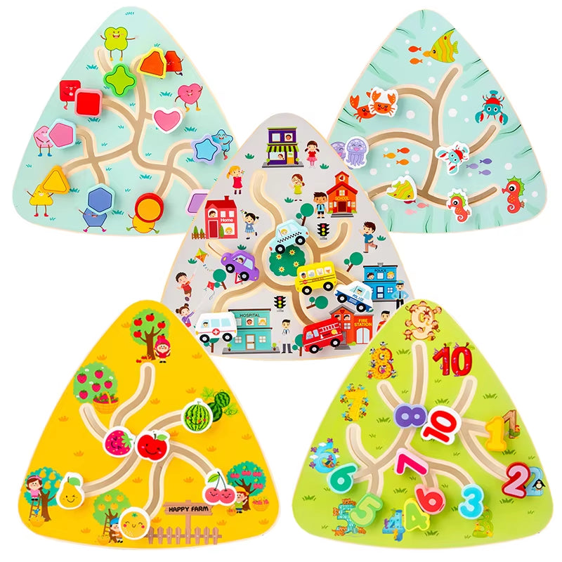 Children Montessori Maze Boards Wooden Toys Slide Puzzle Animal Digital Shape Traffic Matching Games Educational Learning Toys