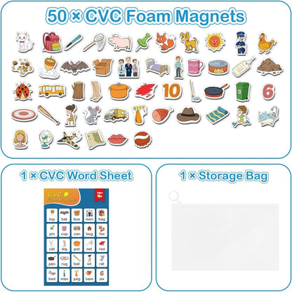 CVC Word Games,50 Magnetic Foam Objects,Fridge Magnets for Kids,Speech Therapy T