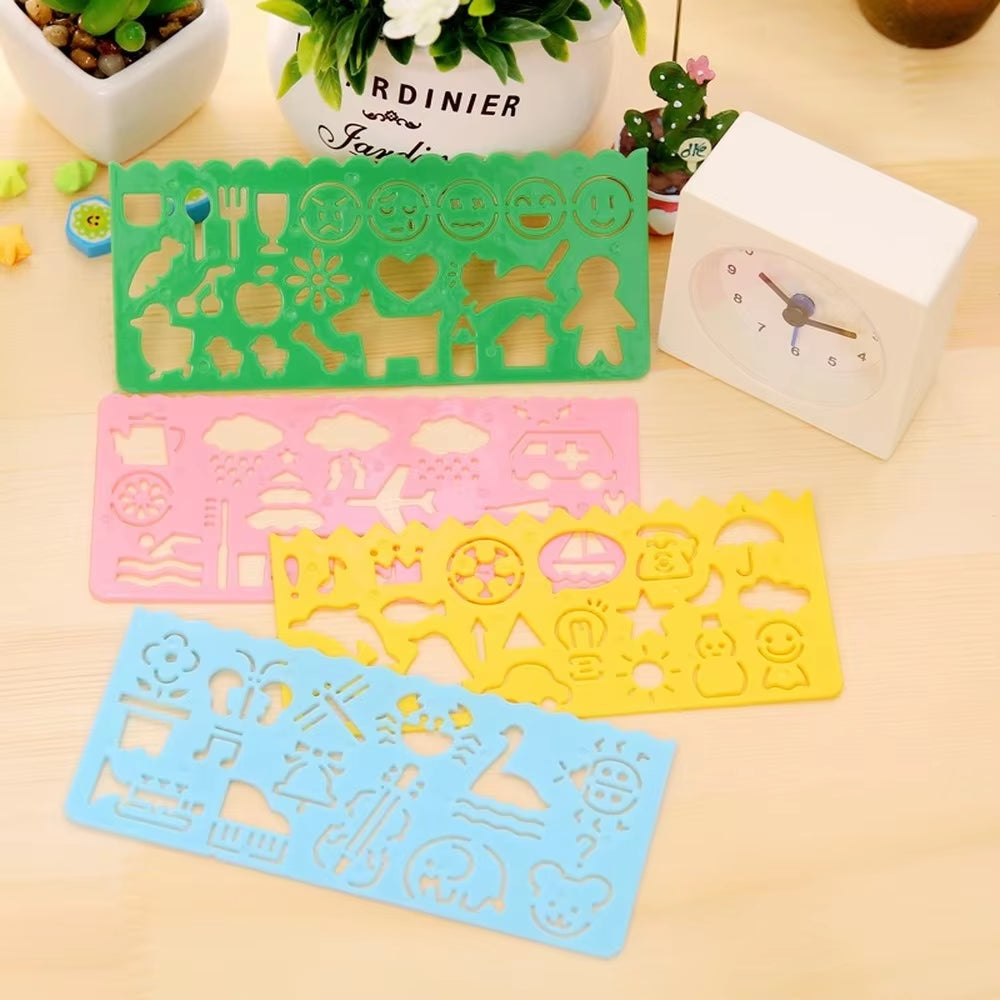 4Pcs Kids Drawing Toys Drawing Template Board Plastic Ruler Art Craft Juguetes Learning Toys Educational Toys for Children Gifts