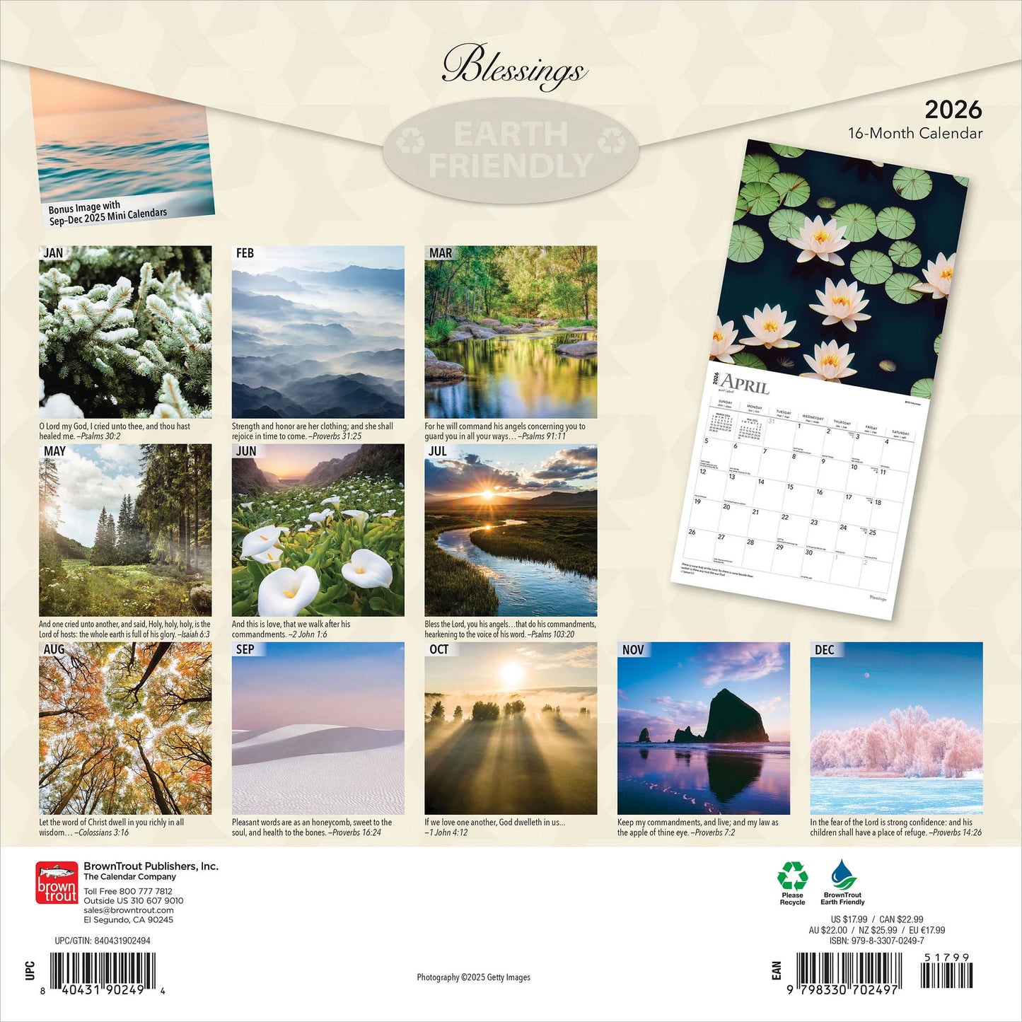 Blessings | 2026 12X24" (Hanging) Square Wall Calendar | Plastic-Free