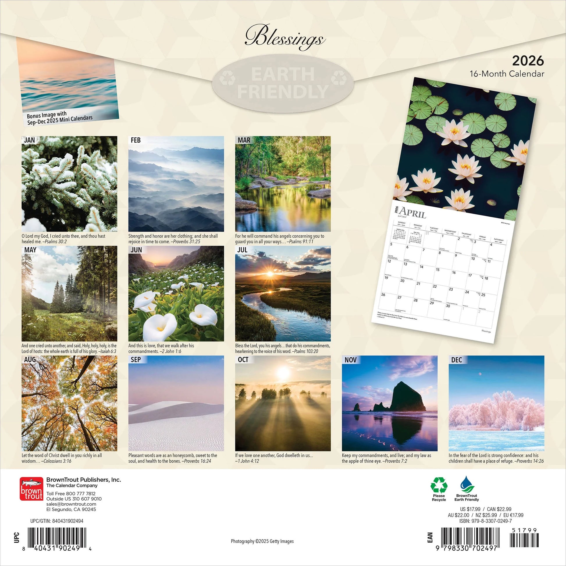 Blessings | 2026 12X24" (Hanging) Square Wall Calendar | Plastic-Free