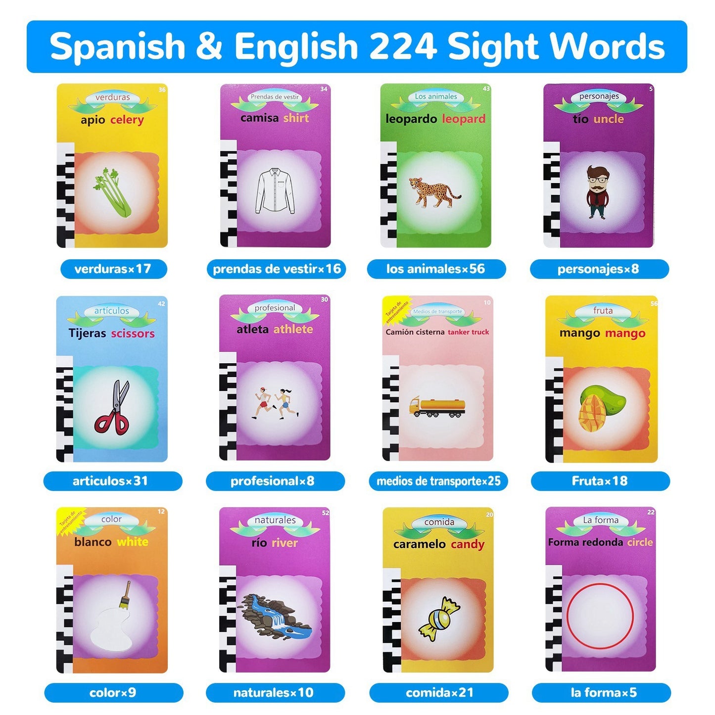 Talking Flash Cards 224 Sight Words Bilingual, Spanish & English(Age 1-8 Yrs Old)
