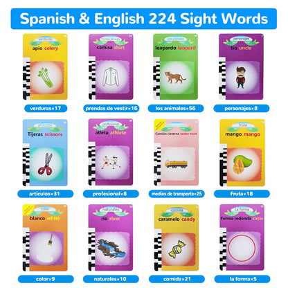 Talking Flash Cards 224 Sight Words Bilingual, Spanish & English(Age 1-8 Yrs Old)