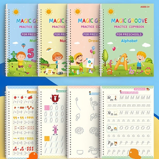 Reusable Handwriting and Lettering Textbook for Kindergarten(4pcs/set)