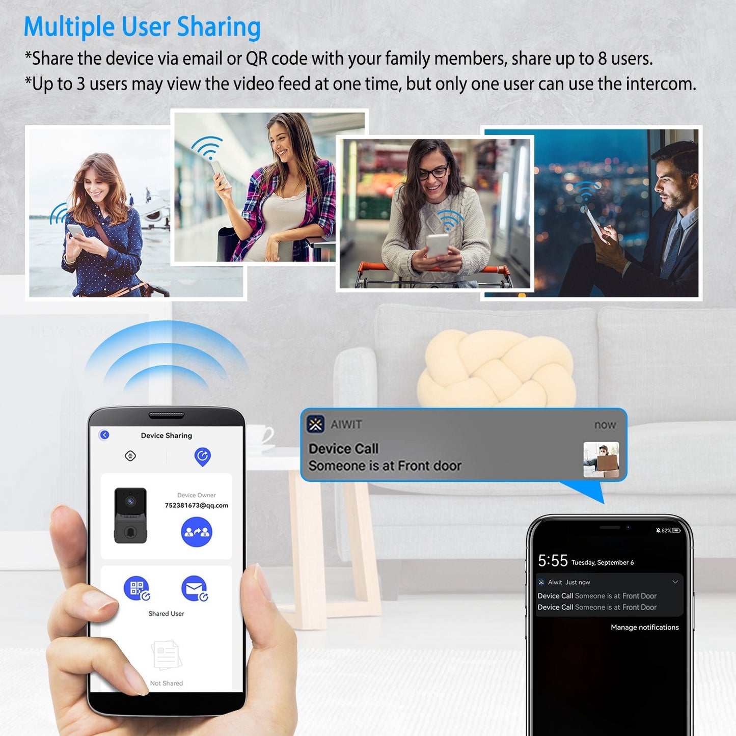 Smart & Wireless Doorbell Security with Night Vision (2 Way Intercom)