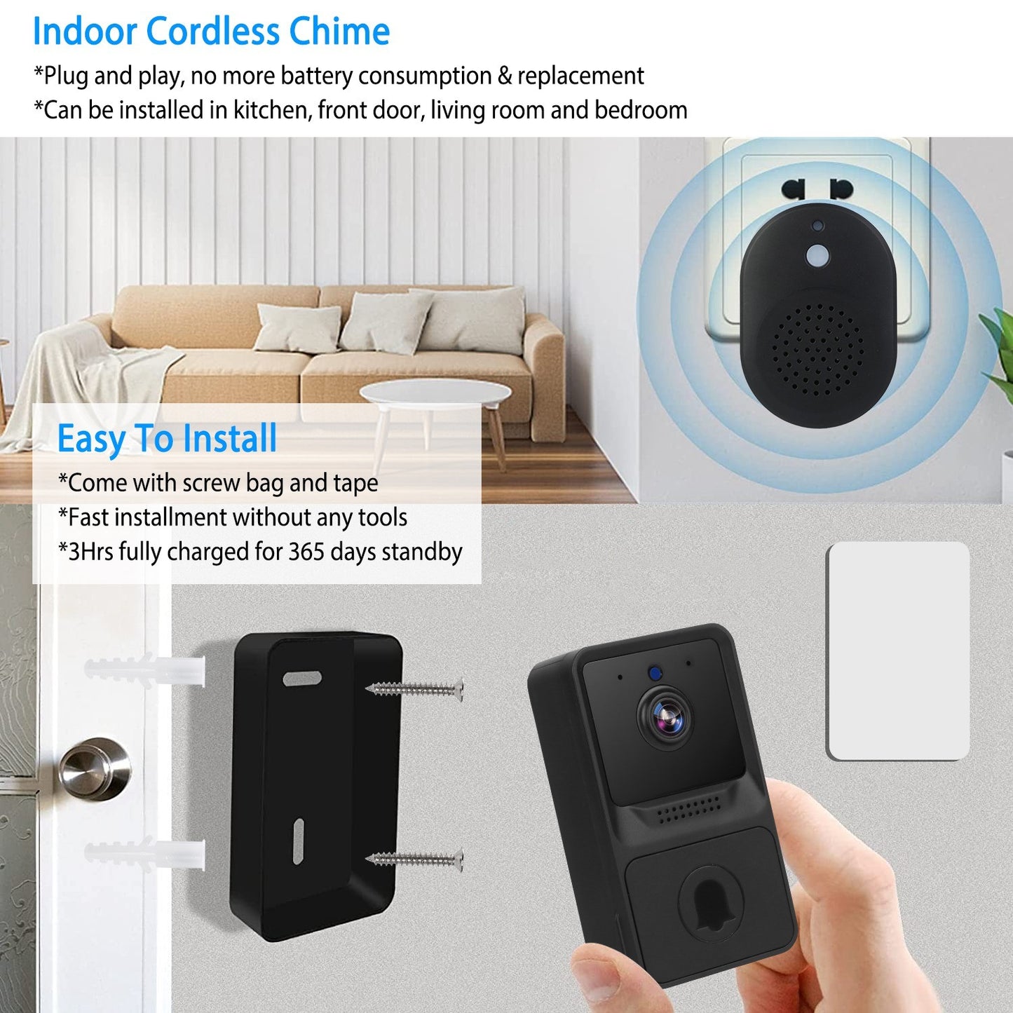 Smart & Wireless Doorbell Security with Night Vision (2 Way Intercom)
