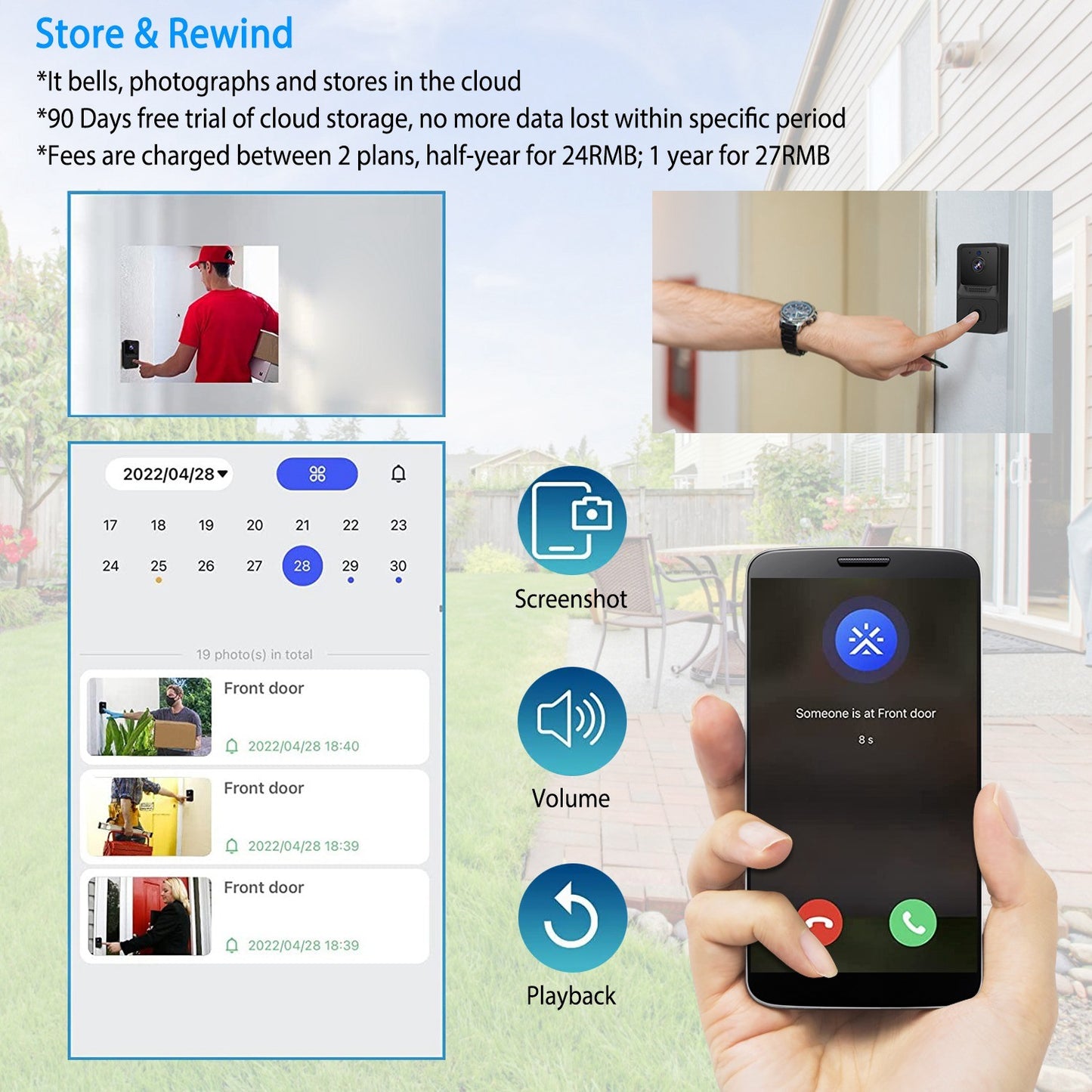 Smart & Wireless Doorbell Security with Night Vision (2 Way Intercom)