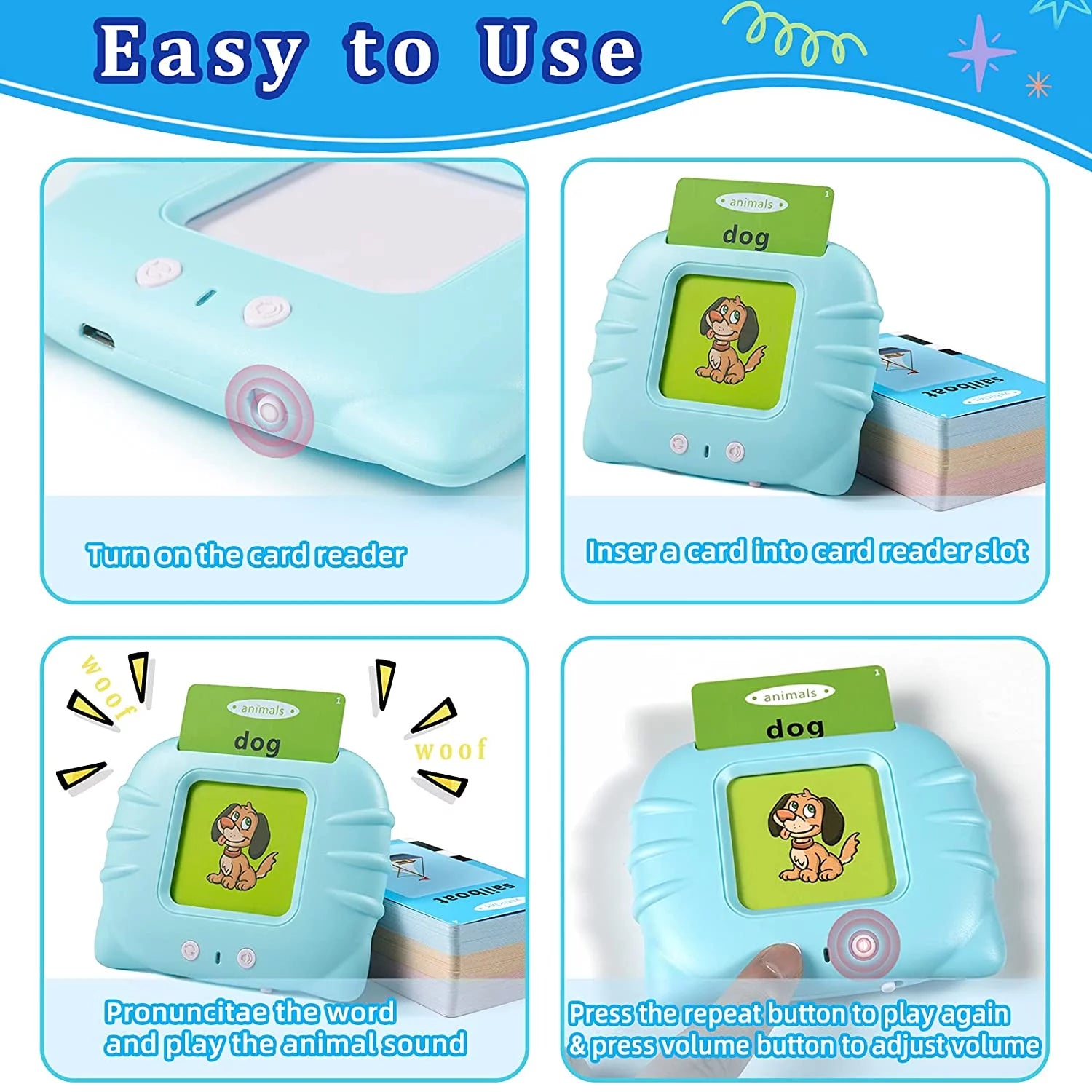 Talking Flash Cards Learning Toys for -6 Year Old Boys Girls, Speech Therapy Toys Autism Toys Preschool Educational Toys Games 224 Sight Words with Sound Effect Kids Birthday Gifts
