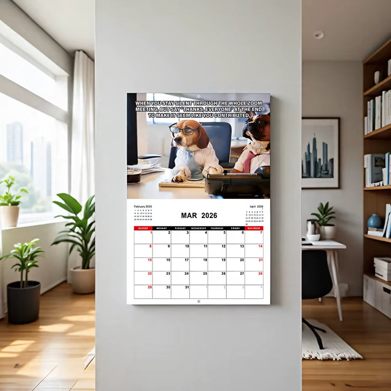 Funny Dog Calendar 2026 Planning Wall Calendar Hangable Monthly Calendar Decorative Hangable Calendar for Date Work Planning