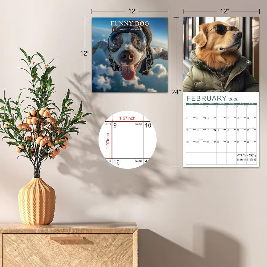 2026 Wall Calendar 18 Months Funny Dog Calendar 20262027 January 2026 to June 2027 Large Wall Calendar 2026 12" X 24" Opened Pe