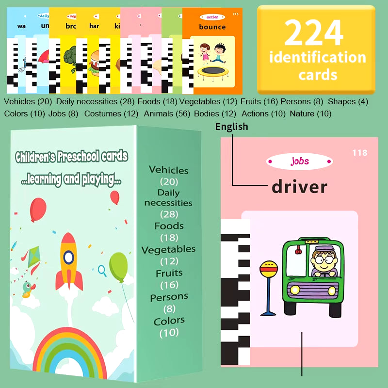 Kids Toddler Talking Flash Cards with 224 Sight Words Montessori Speech Therapy Autism Sensory Toys Learning Educational Gifts